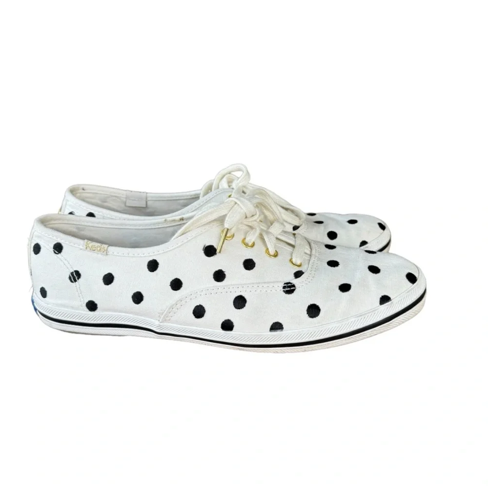 Kate Spade New York Keds Women’s White Sneakers With Black Polka Dots Size 6.5